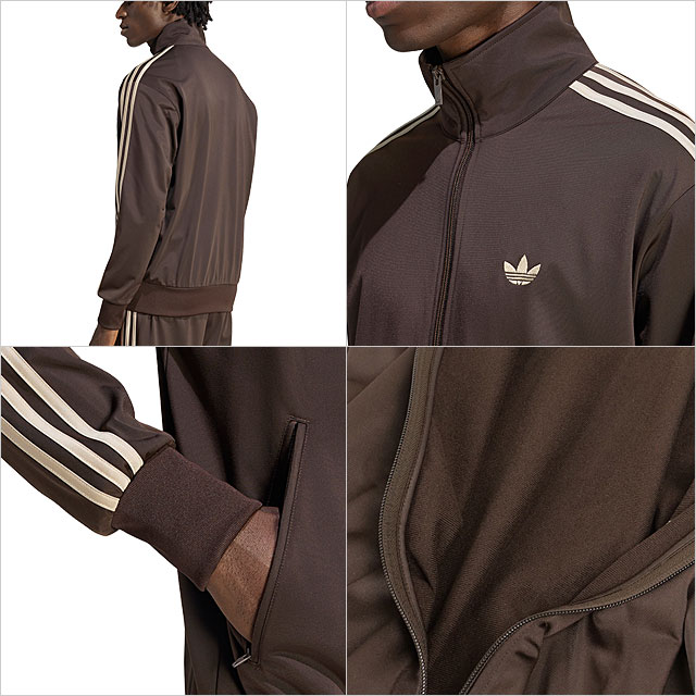 新品L⭐️adidas スリーストライプ プレザー トラックトップ ダークブラウン adidas（アディダス） コート ジャケット adidas PLEATHER 3STRIPES