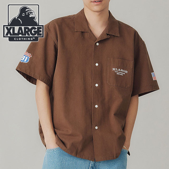 エクストララージ XLARGE メンズ オールドピックアップトラック ショートスリーブワークシャツ 101241014003 SS24 開襟シャツ オープンカラー BROWN :10100800:SHOETIME