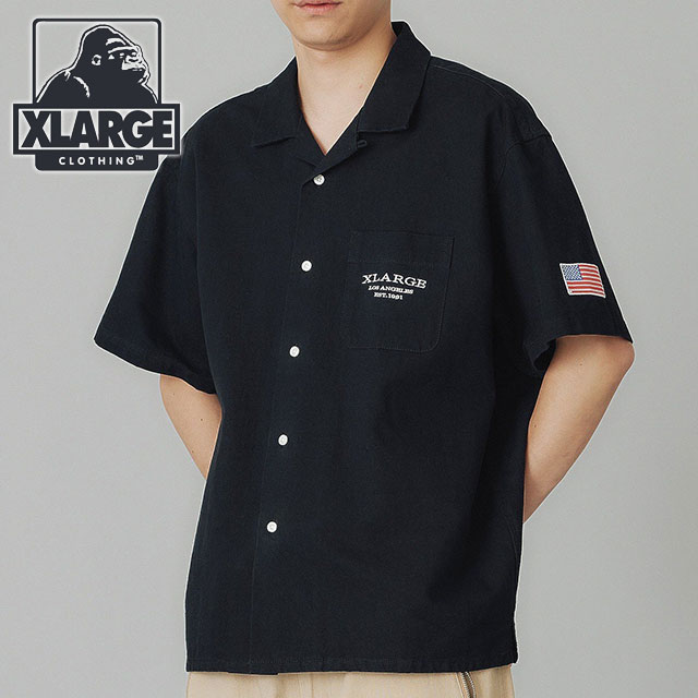 エクストララージ XLARGE メンズ オールドピックアップトラック ショートスリーブワークシャツ 101241014003 SS24 開襟シャツ オープンカラー BLACK :10100801:SHOETIME