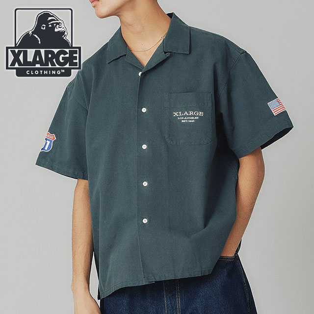 エクストララージ XLARGE メンズ オールドピックアップトラック ショートスリーブワークシャツ 101241014003 SS24 開襟シャツ オープンカラー DkGREEN :10100802:SHOETIME