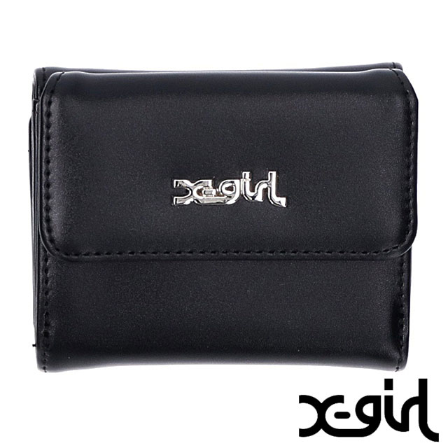 エックスガール X-girl レディース フェイクレザー ミニウォレット 105242054004 SU24 FAUX LEATHER MINI WALLET 三つ折り財布 BLACK | X-girl | 01