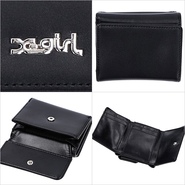 エックスガール X-girl レディース フェイクレザー ミニウォレット 105242054004 SU24 FAUX LEATHER MINI WALLET 三つ折り財布 BLACK | X-girl | 02