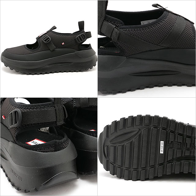 値下げ:HUNTER ブラック ローファーサンダル HUNTER ブラック ローファー風 サンダル UK6 24.5 サンダル