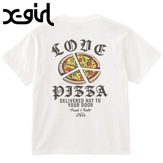 エックスガール X-girl ピースピザ ショートスリーブ Tシャツ 105251011015 SS25 PEACE PIZZA S S TEE レディース WHITE  正規取扱店 X-girl エックスガール ピースピザ ショートスリーブ Tシャツ