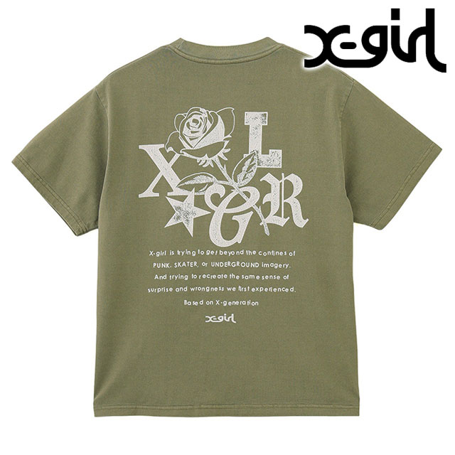 �G�b�N�X�K�[�� X-girl ���[�Y���S �t�F�C�f�b�h �V���[�g�X���[�u T�V���c 105251011016 SS25 ROSE LOGO FADED S S TEE ���f�B�[�X OLIVE  ���K�戵�X