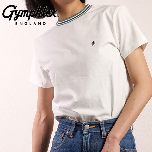 ジムフレックス Gymphlex クルーネック ニットライン Tシャツ #GY-C0448 CCB SS25 CREW NECK KNIT-LINE T-SHIRT レディース WHITE GREEN(CHARCOAL)  正規取扱店