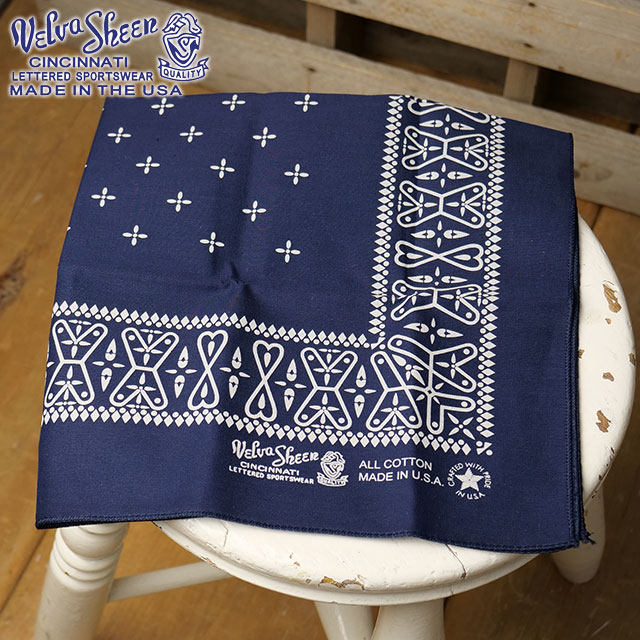 Yahoo! Yahoo!ショッピング(ヤフー ショッピング)ベルバシーン VELVA SHEEN バンダナ クロス 161516 SS25 BANDANNA （CROSS）　MADE IN USA アメリカ製 大判 ハンカチ スカーフ NAVY  正規取扱店