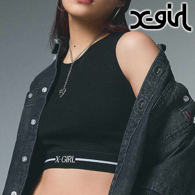 X-girl エックスガール ロゴアンドストライプ タンクトップ