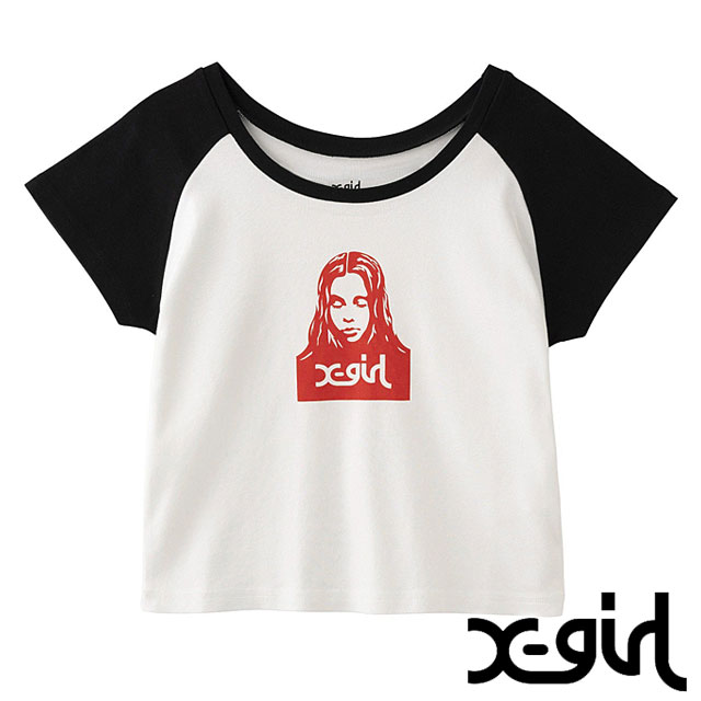 エックスガール X-girl フェイス ラグランショートスリーブ ベビーTシャツ 105252011001 SU25 半袖 xgirl CHARCOAL チャコールグレー  正規取扱店 X-girl エックスガール フェイス ラグランショートスリーブ