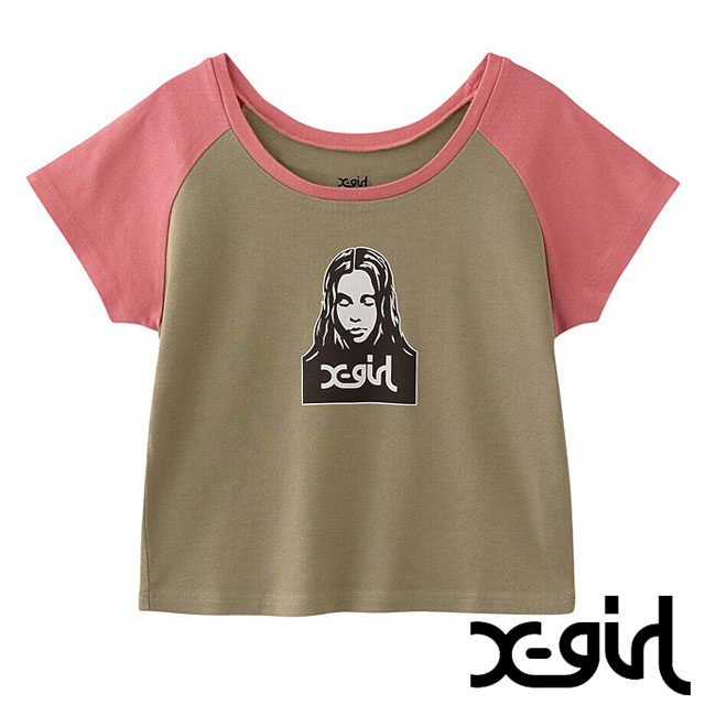 エックスガール X-girl フェイス ラグランショートスリーブ ベビーTシャツ 105252011001 SU25 トップス 半袖 xgirl BEIGE ベージュ  正規取扱店