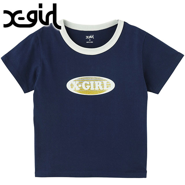 エックスガール X-girl グラデーショングリッターオーバルロゴ 半袖ベビーTシャツ 105252011012 SU25 BABY TEE レディース xgirl BLACK ブラック 黒  正規取扱店 X-girl エックスガール グラデーショングリッターオーバルロゴ