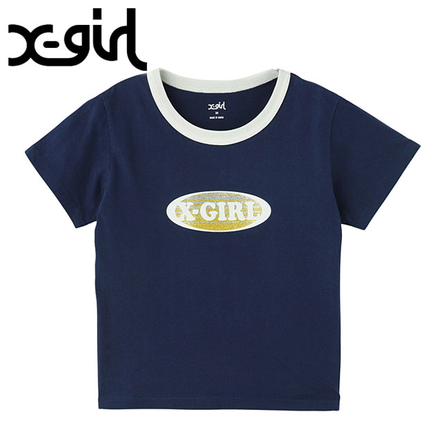 エックスガール X-girl グラデーショングリッターオーバルロゴ 半袖ベビーTシャツ 105252011012 SU25 BABY TEE レディース xgirl WHITE ホワイト 白  正規取扱店 X-girl エックスガール グラデーショングリッターオーバルロゴ