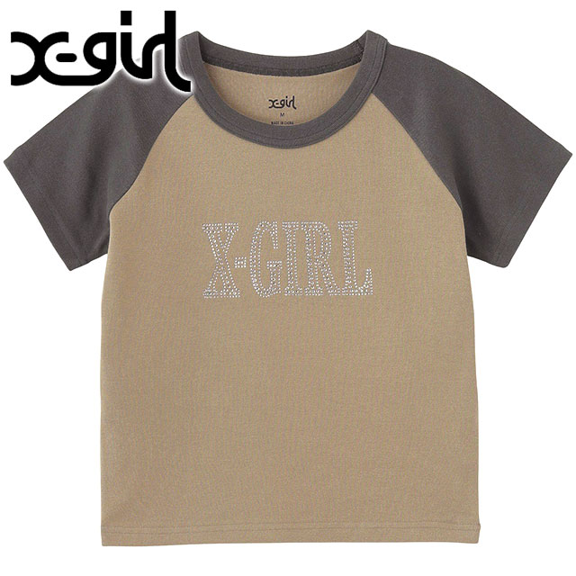 すぐ届く☆X-girl ベビーTシャツ ラインストーン 旬な着こなし◎ X-girl エックスガール ラインストーン ローマンタイロゴ