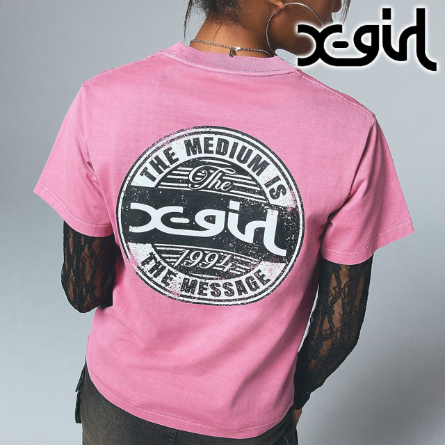 エックスガール X-girl ピグメント ディストレスドサイクルロゴ 半袖Tシャツ 105252011017 SU25 PIGMENT DISTRESSED CIRCLE LOGO S S TEE ピンク 正規取扱店