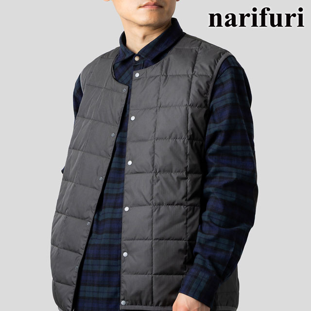 ナリフリ narifuri TAION サイドポケットインナーダウンベスト [NFTA-09 FW25] メンズ トップス タイオン コラボ CHARCOAL 正規取扱店 narifuri（ナリフリ） narifuri TAION サイドポケットインナーダウン