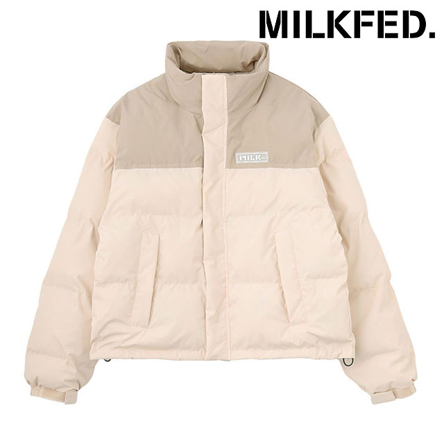 ミルクフェド MILKFED. バーパッチ パファージャケット 103254021004 FW25 BAR PATCH PUFFER JACKET レディース 中綿ジャケット 防寒 オフホワイト 正規取扱店