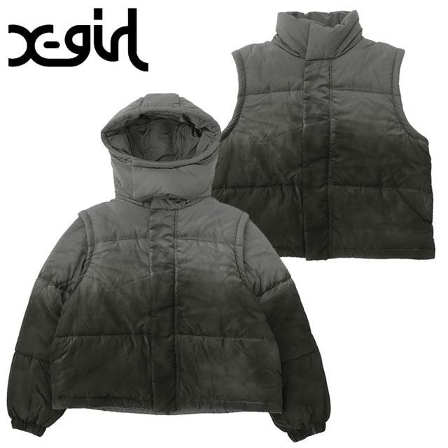 エックスガール X-girl ツーウェイ 中綿ジャケット 105254021004 FW25 FADED 2WAY PADDED JACKET レディース xgirl アウター 防寒 ブラック 正規取扱店