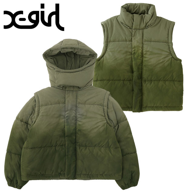 エックスガール X-girl ツーウェイ 中綿ジャケット [105254021004 FW25] FADED 2WAY PADDED JACKET レディース xgirl アウター 防寒 ブラック 正規取扱店 X-girl（エックスガール） ツーウェイ 中綿ジャケット 105254021004