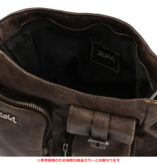 エックスガール X-girl マルチポケット フェイクレザーショルダーバッグ 105254053001 FW25 MULTI POCKET FADED FAUX LEATHER BAG ブラック 正規取扱店 | X-girl | 03