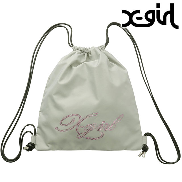 エックスガール X-girl ラインストーン ナップサック [105254053008 FW25] RHINESTONE KNAPSACK レディース xgirl 鞄 ジムバッグ リュックサック グレー 【メール便可】 正規取扱店 X-girl（エックスガール） ラインストーン ナップサック 105254053008