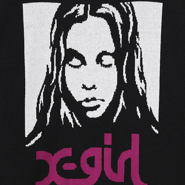 エックスガール X-girl ジャガードニットトップ 105254015015 FW25 FACE JACQUARD KNIT TOP レディース xgirl クルーネック セーター 秋冬 ブラック 正規取扱店 | X-girl | 03