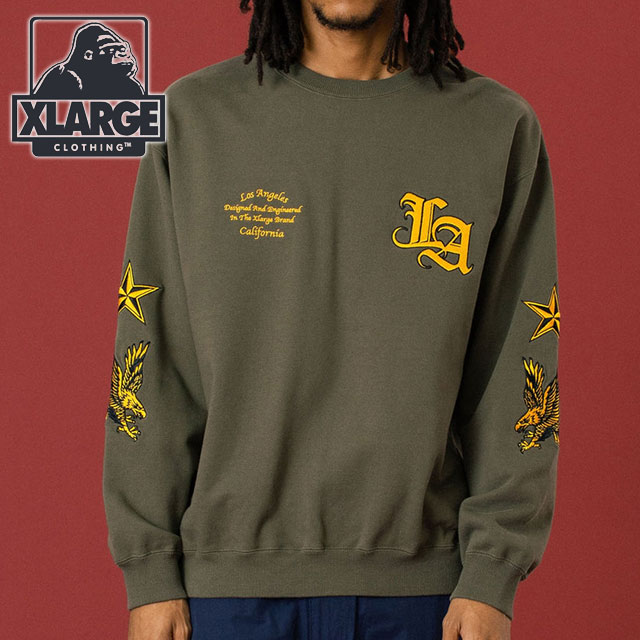 エクストララージ XLARGE クルーネック スウェットシャツ 101254012003 FW25 VARSITY CREWNECK SWEATSHIRT メンズ トップス オリーブ 正規取扱店