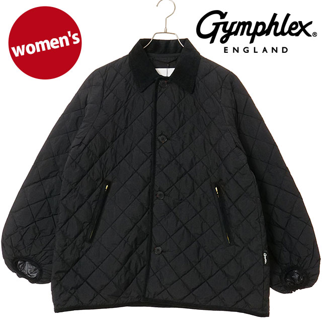 Gymphlex ナイロン キルト　ダウンコート　黒　ブラック GYMPHLEX（ジムフレックス） キルトダウン パフスリーブ ミドルコート