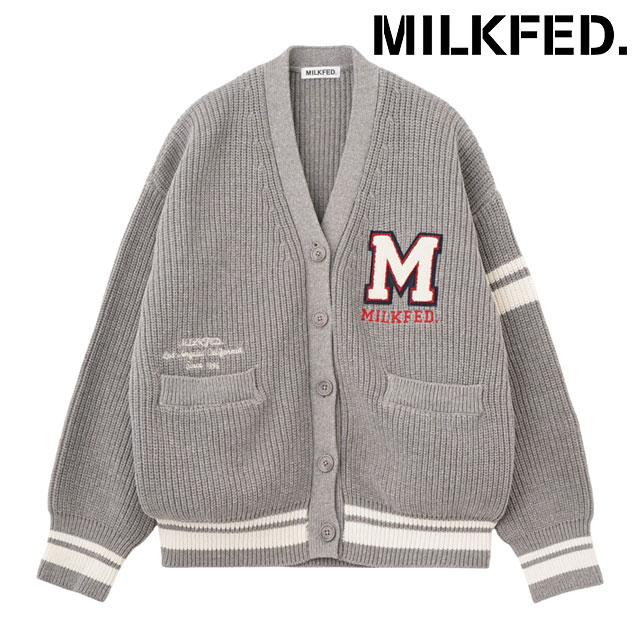 �ߥ륯�ե��� MILKFED. ����å������ǥ����� 103253015004 FW25 COLLEGE CARDIGAN ��ǥ����� �ȥåץ� ������ �˥å� ���ܥ��� ��åڥ� ASH �����谷Ź
