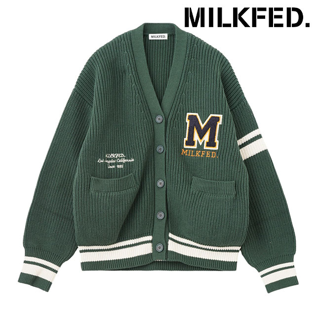 �ߥ륯�ե��� MILKFED. ����å������ǥ����� 103253015004 FW25 COLLEGE CARDIGAN ��ǥ����� �ȥåץ� ������ �˥å� ���ܥ��� ��åڥ� GREEN �����谷Ź