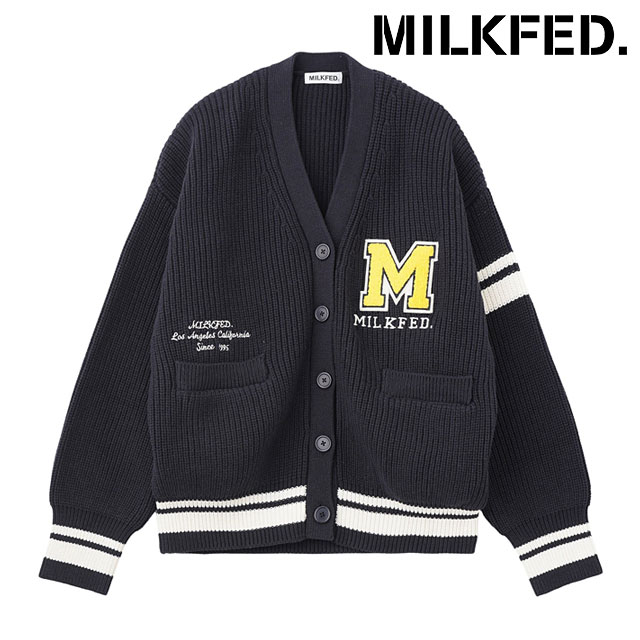 �ߥ륯�ե��� MILKFED. ����å������ǥ����� 103253015004 FW25 COLLEGE CARDIGAN ��ǥ����� �ȥåץ� ������ �˥å� ���ܥ��� ��åڥ� NAVY �����谷Ź