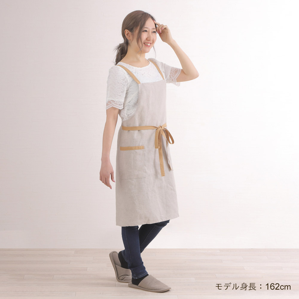 未使用リネン麻100%エプロンワンピース　M ナチュラルハンドメイド セール atelierハンドメイド リネンワンショルダーエプロン