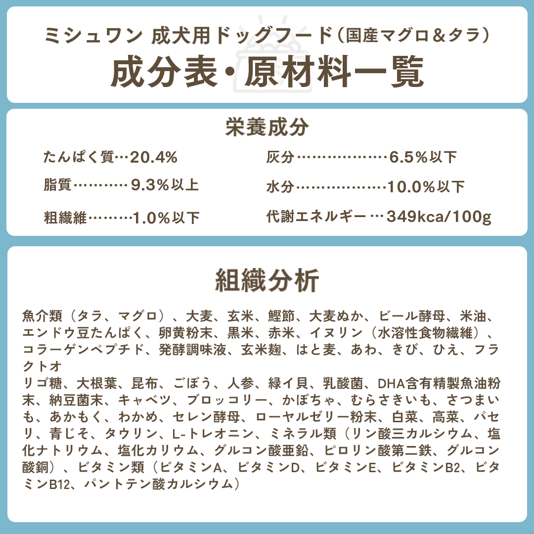 MISHONE（ミシュワン） ドッグフード 国産 無添加 成犬用 マグロ タラ