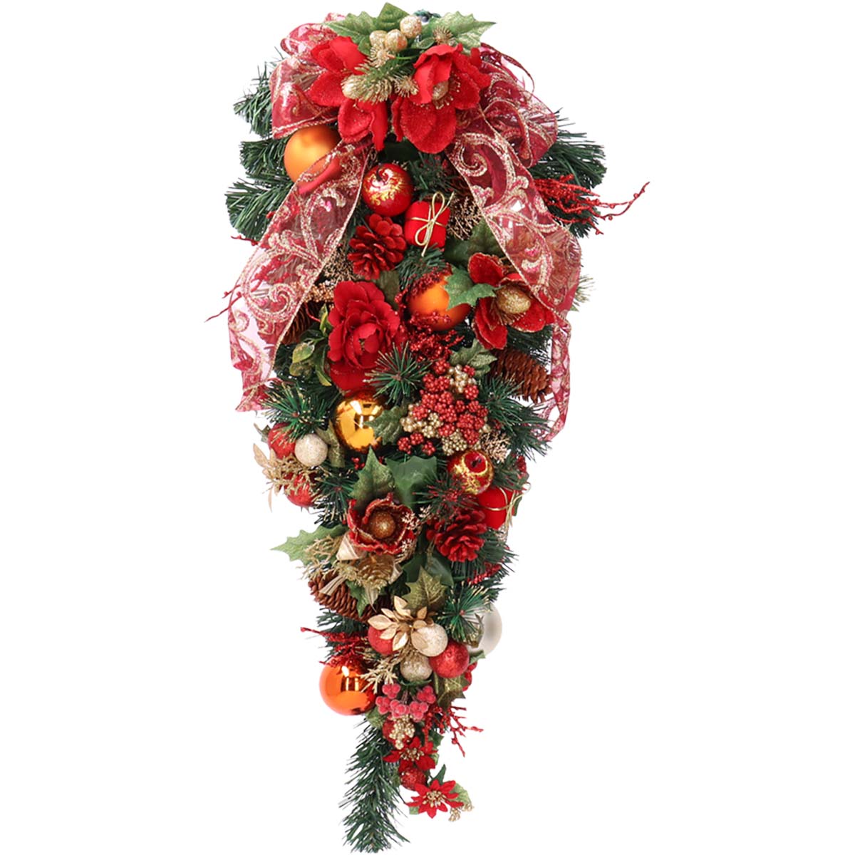スワッグ クリスマス リース Christmas Xmas Swag Wreath リボン 赤 ゴールド 優良配送｜missh-kissh｜02