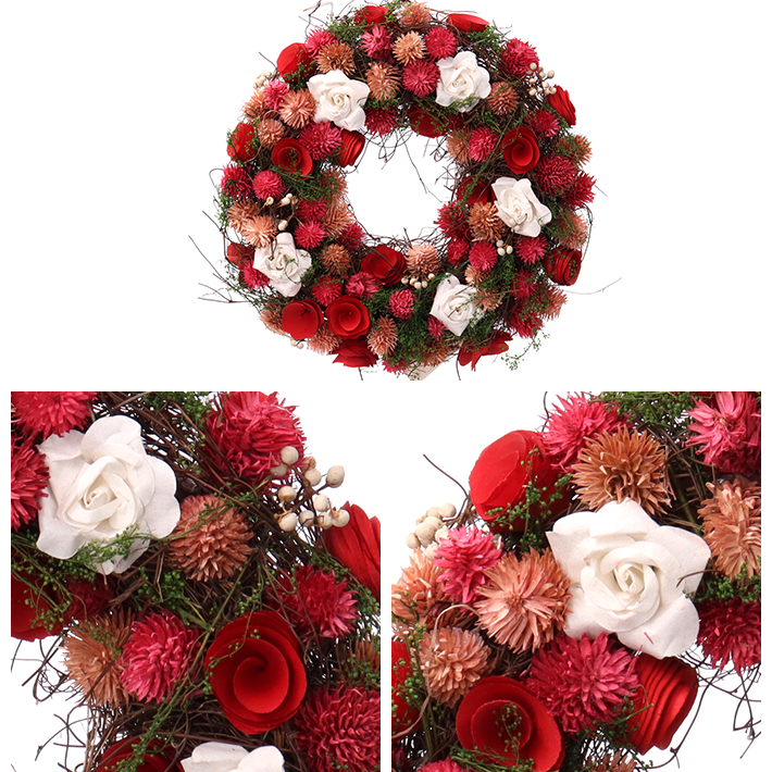 母の日 フラワーリース ルージュ ドライフラワー Wreath レッド バラ Mサイズ 32cm クリスマス プレゼント ギフト 父の日 優良配送 :  4540-242 : コサージュ ミッシュキッシュ - 通販 - Yahoo!ショッピング