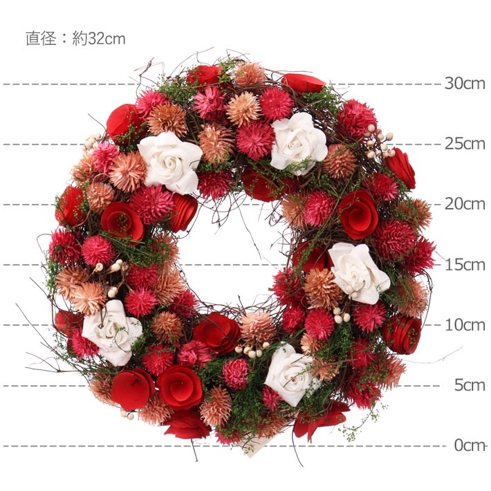 母の日 フラワーリース ルージュ ドライフラワー Wreath レッド バラ Mサイズ 32cm クリスマス プレゼント ギフト 父の日 優良配送 :  4540-242 : コサージュ ミッシュキッシュ - 通販 - Yahoo!ショッピング