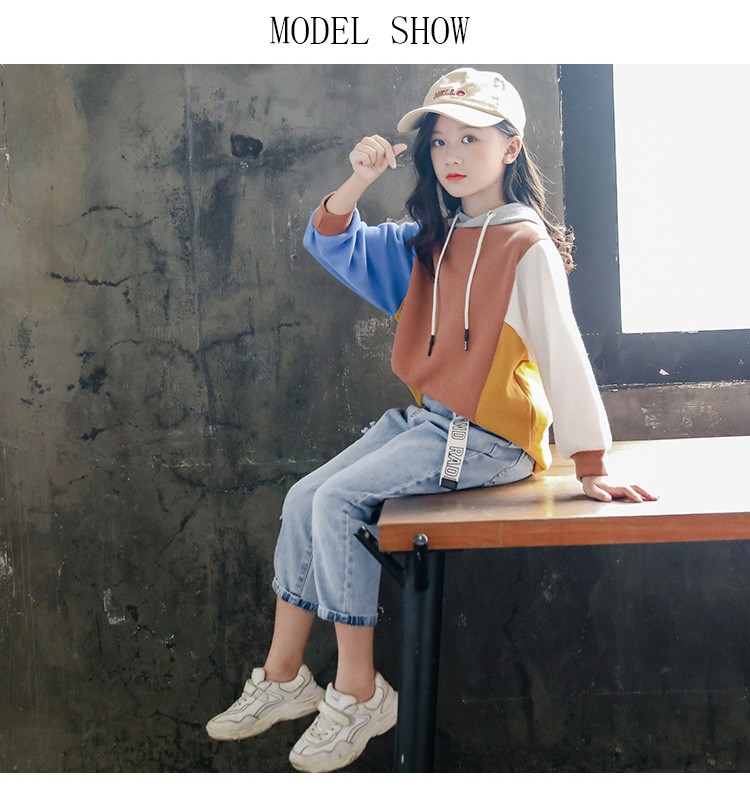 子供服 女の子 おしゃれ パーカー 切り替え キッズ 韓国 長袖 春秋 上下セット 2点セット デニムパンツ 長ズボンジュニア カジュアル Ekkuklqeom Godawaripowerispat Com