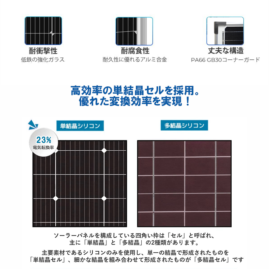 100W 18V単結晶 太陽光パネル ソーラーパネル 高効率単結晶太陽光発電 
