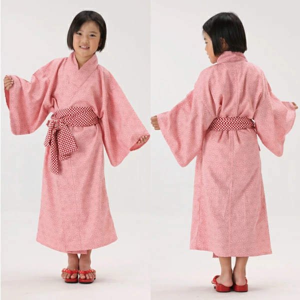 浴衣 帯セット 麻の葉ピンク 子供用 寝巻き 日本製 : nezukoyukata 