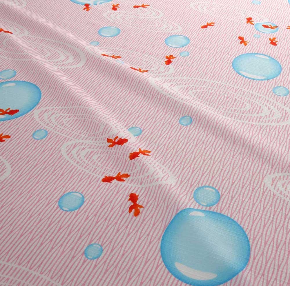 浴衣セット しずくに金魚柄 日本製 子供用旅館浴衣と帯のセット 業務用