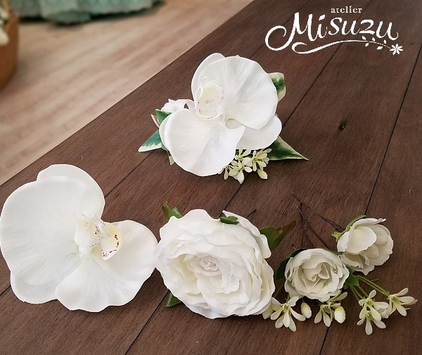 胡蝶蘭ラウンドブーケセット ホワイト 上質 海外挙式 ブライダル : 花