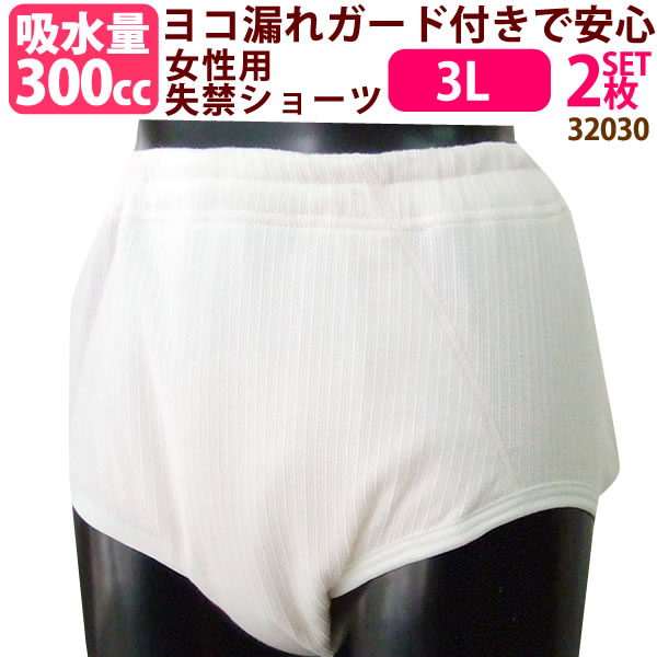 【32030】【大きいサイズ】【3Lサイズ 2枚組】 女性用失禁ショーツ 尿漏れ（吸水量300cc）ピンク ヨコ漏れガード付き 失禁パンツ（日本製）