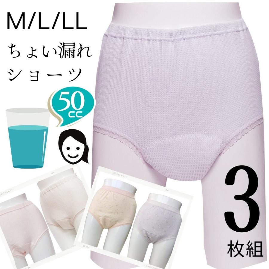  女性用失禁ショーツ 尿漏れ （吸水量50cc）ワッフル柄  失禁パンツ（日本製） 