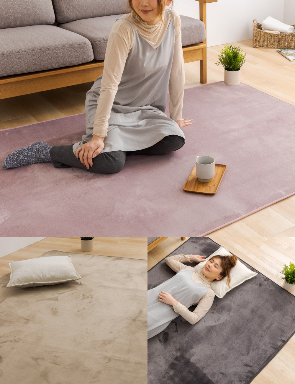 MITAS ふわさらマイクロファイバーフランネルラグ 185×185cm 洗える 床暖房対応 ホットカーペット対応 オールシーズン