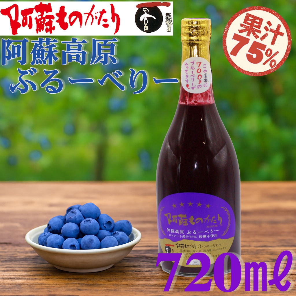 ブルーベリーさん専用 ストレート】熊本 阿蘇 大自然の恵み 熊本県産 果汁75％ ブルーベリー