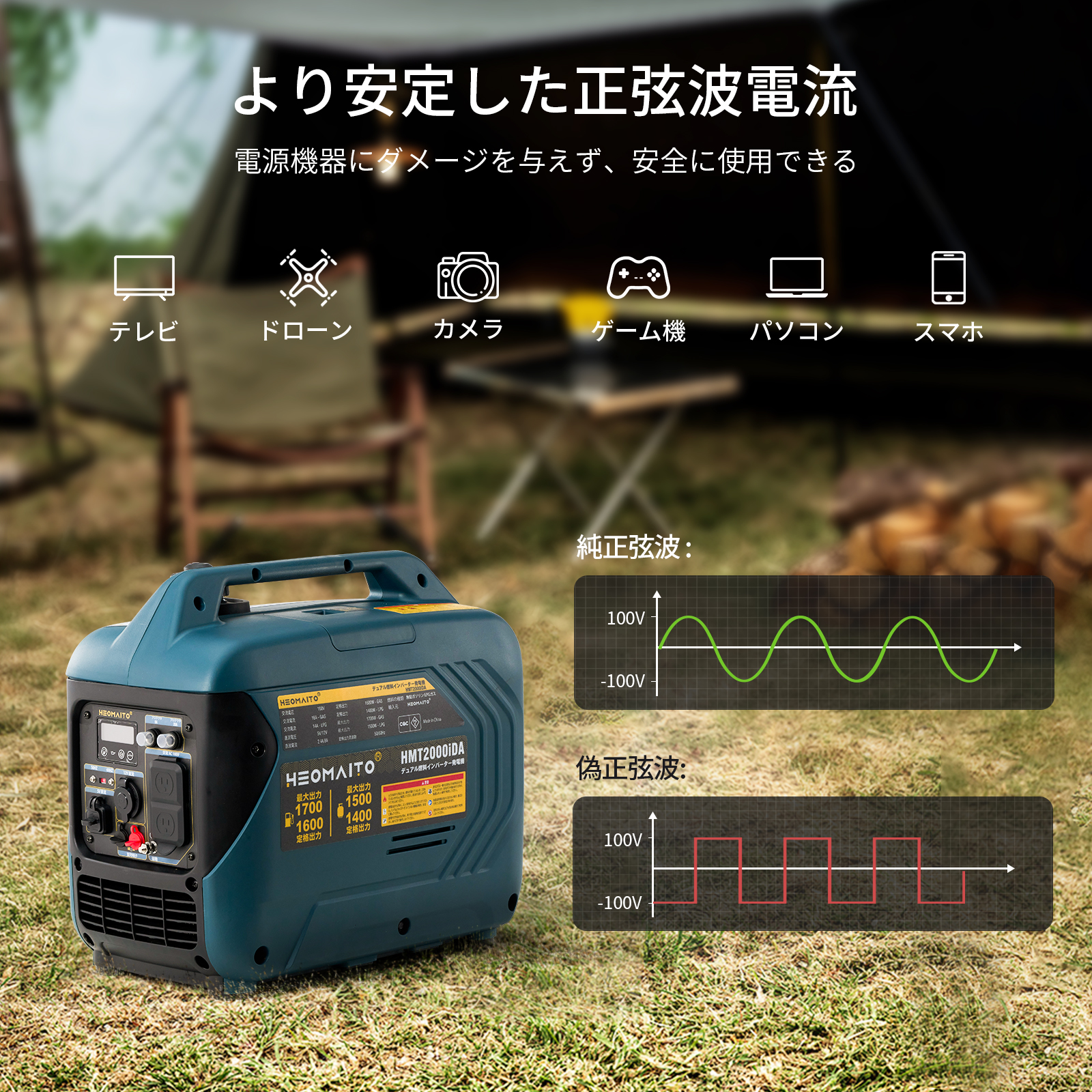 HEOMAITO】インバーター発電機 HMT2000iDA 1.6kVA/1.4kVA 防音型 純正