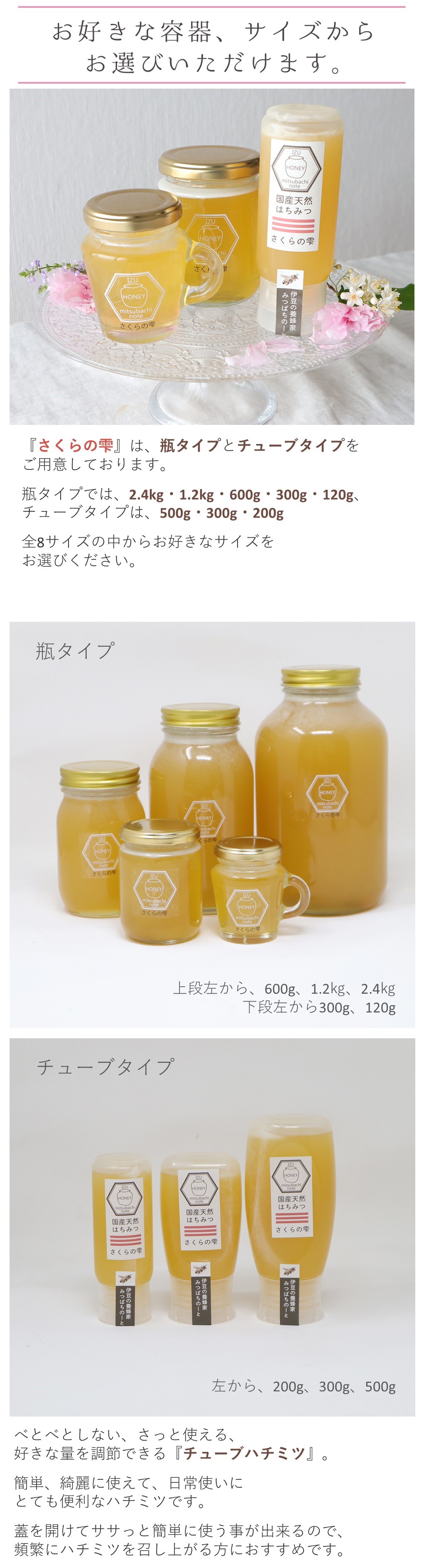 はちみつ 国産 蜂蜜 ハチミツ 純粋 非加熱 さくらの雫 瓶タイプ 120g