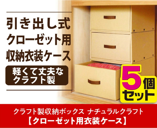 クラフト製 引き出し式 クローゼット衣装ケース 5個セット 衣類 タオル 