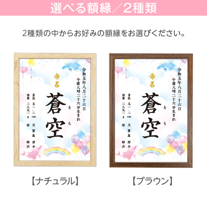 命名書 イルカ 命名紙 額付き A4サイズ お七夜 出産祝い