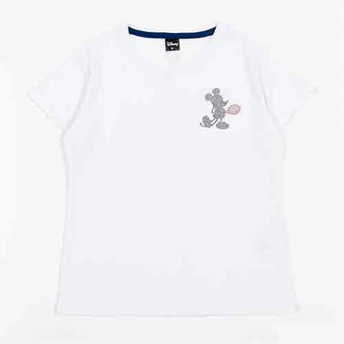 ディズニー Disney ミッキーマウス ラインストーン・テニス 吸汗速乾ドライTシャツ ホワイト 半袖 テニス レディース 8000-DTCWT02WH