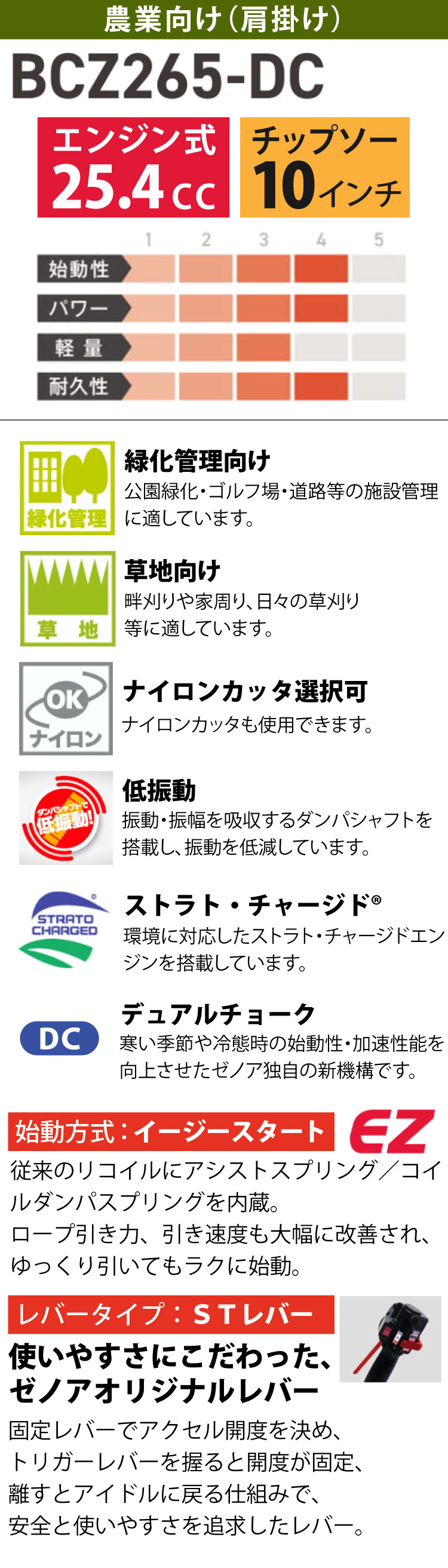 ゼノア 草刈り機 デュアルチョーク 両手ハンドル BCZ265W-DC